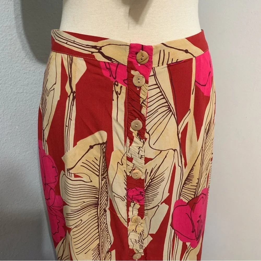 Zara New Women Bohemian Floral‎ Print High Waisted Midi Skirt Size M